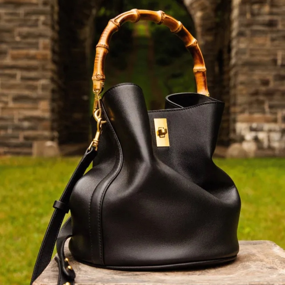 ISO J McLaughlin Brielle Leather Handbag with Bamboo Handle